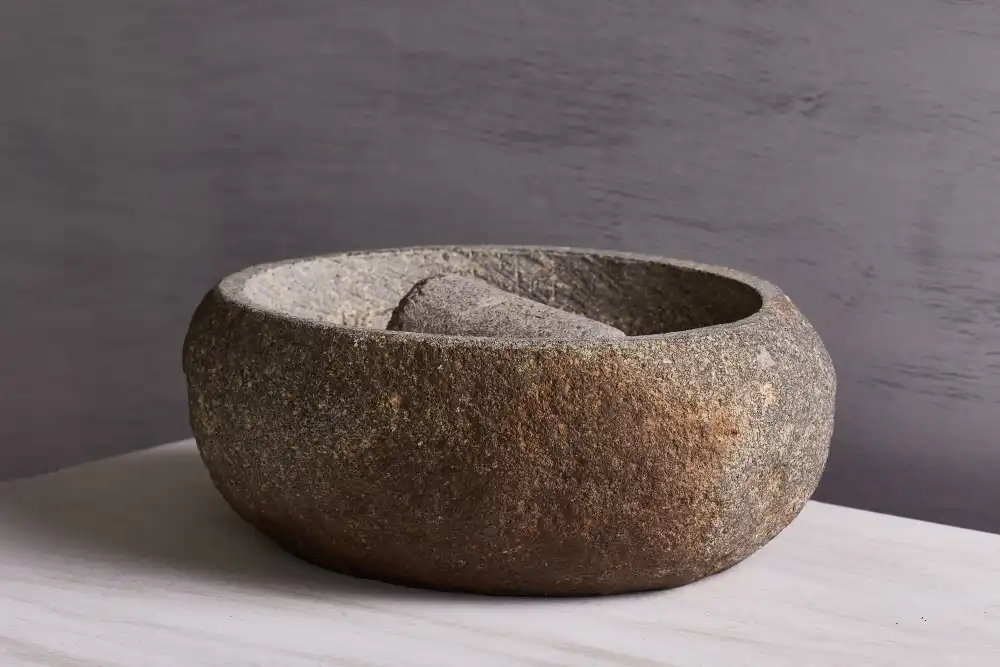 River rock molcajete side view