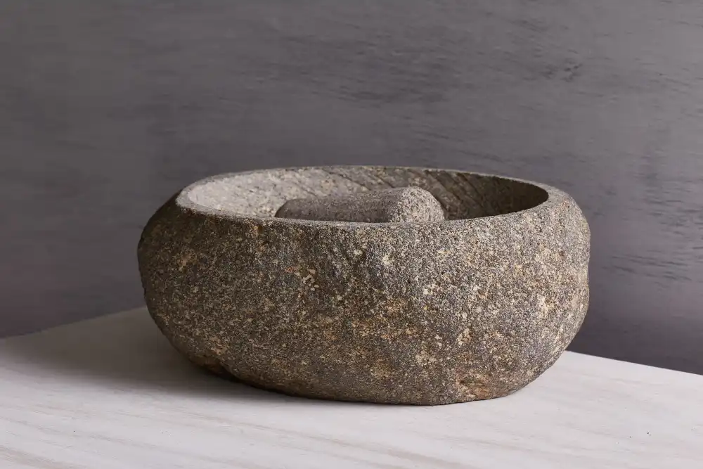 River rock molcajete side view