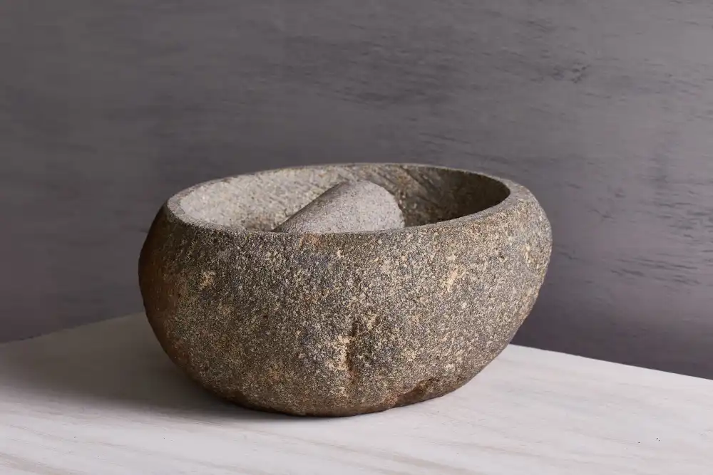 River rock molcajete side view